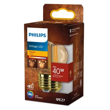 Żarówka LED Kulka E27 P45 6W = 40W 470lm 1800K Ciepła Filament Bursztynowa PHILIPS