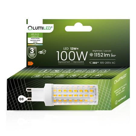 Żarówka LED G9 Kapsułka 12W = 100W 1152lm 4000K Neutralna 360° LUMILED