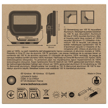 Naświetlacz LED Reflektor Zewnętrzny Lampa 10W 1100lm 3000K IP66 Biały Floodlight Ledvance