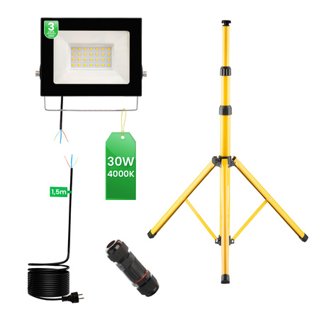 Naświetlacz LED ZUNA2 Halogen Lampa 30W 4000K na Statywie + Przewód + Złącze Hermetyczne LUMILED
