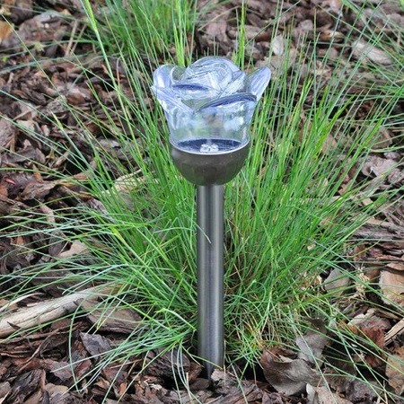 Lampa Ogrodowa LED Solarna RÓŻA Wbijana Zimna Biała + RGB IP44