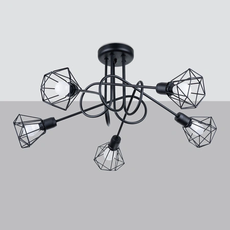 Lampa Sufitowa Wisząca 5x E14 Żyrandol Geometryczna Geometryczna Czarna Nowoczesna Artemis Sollux