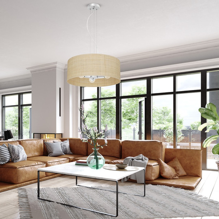 Lampa Wisząca Sufitowa MARSHALL Biała Rattanowa 3xE27 Milagro