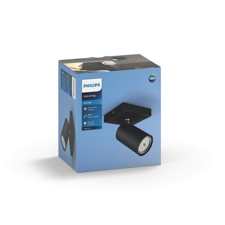 Lampa Ścienna Kinkiet GU10 Czarna Kosipo Philips