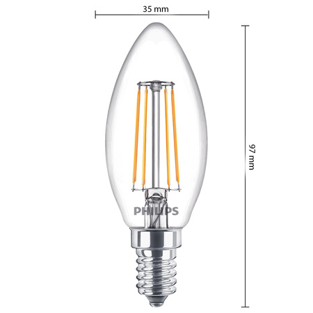 4x Żarówka LED E14 Świeczka B35 4.3W = 40W 470lm 2700K Ciepła 300° FILAMENT Essential Philips