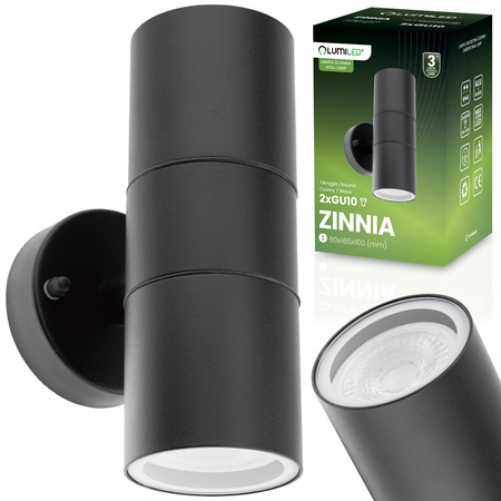 Kinkiet Ogrodowy Lampa Ścienna Elewacyjna góra dół LED GU10 IP44 ZINNIA Czarny LUMILED