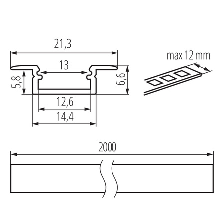 Profil Aluminiowy Natynkowy do Taśmy LED Biały 2m PROFILO Kanlux 10szt.
