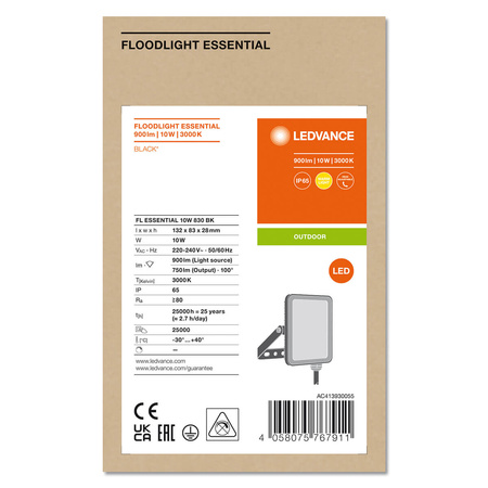 Naświetlacz LED 10W 3000K 750lm IP65 Czarny LEDVANCE ESSENTIAL
