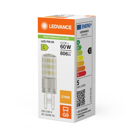Żarówka LED Kapsułka G9 4.9W = 60W 806lm 2700K Ciepła 320° Ledvance