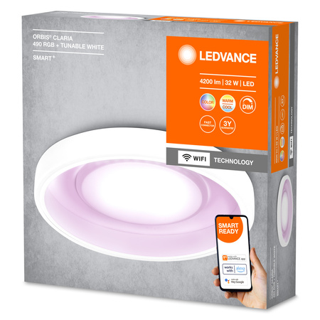 Plafon LED Natynkowy 32W SMART+ WiFi RGB Ściemnialny 50cm Okrągły Biały Orbis Claria LEDVANCE