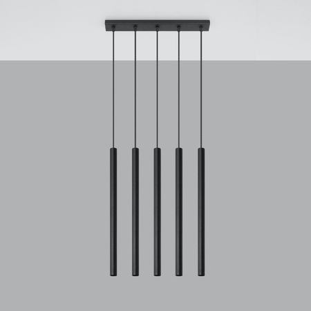 Lampa Sufitowa Wisząca Tuba 5x G9 Zwis Tubularna Czarna Nowoczesna Pastelo Sollux