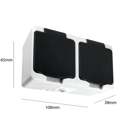 Podwójne Gniazdo Hermetyczne Natynkowy z Klapką AQUATIC MINI IP54 ORNO Biało- Czarny