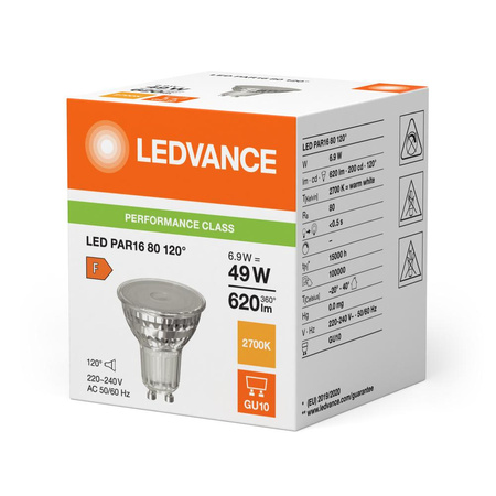 Żarówka LED PAR16 GU10 6.9W = 49W 620lm 2700K Ciepła Biała 120° LEDVANCE