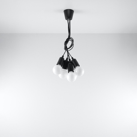 Lampa Sufitowa Wisząca Zwis 5x E27 Nieregularna Czarna Nowoczesna Diego Sollux