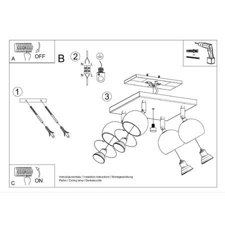 Lampa Sufitowa Oprawa Natynkowa Reflektor 4x GU10 Ruchoma Minimalistyczna Kulista Czarna Nowoczesna Oculare Sollux