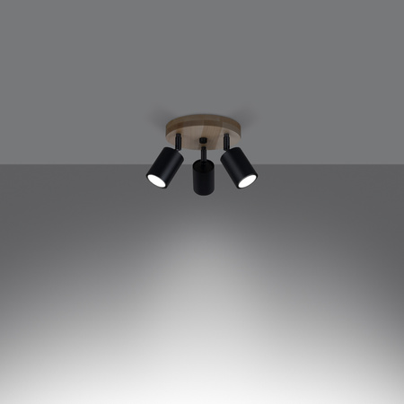 Lampa Sufitowa Oprawa Natynkowa SPOT TUBA Reflektor 3x GU10 Punktowa Ruchoma Plafon Tubularna Czarna Brązowa Skandynawska Verdo Sollux