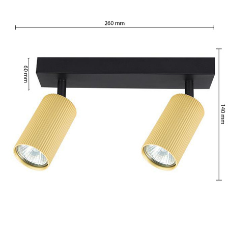 Lampa Sufitowa Spot Tuba Reflektor Oprawa Halogenowa 2x GU10 Ruchomy Czarny Złoty Lucerno Masterled