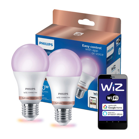 2x Żarówka LED E27 A60 8,5W = 60W 2200-6500K TW + RGB SMART WiFi Philips WiZ