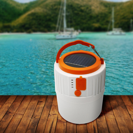 Lampa Solarna LED Kempingowa 3W 400lm 7000K Zimna Biała Pomarańczowy IPX4 z Czujnikiem Zmierzchu Sanico Goldlux