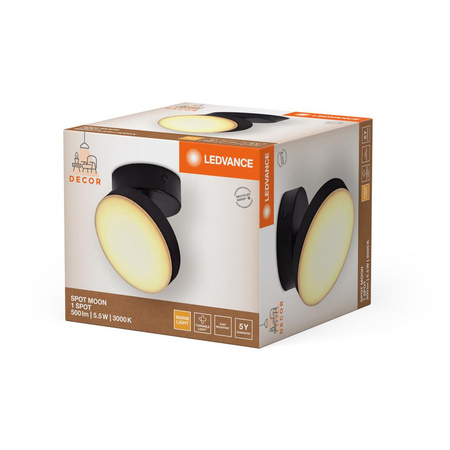 Lampa LED Ścienna Sufitowa Kinkiet Oprawa Natynkowa 5.5W 280lm CCT Dekoracyjna Czarny Spot Moon Ledvance