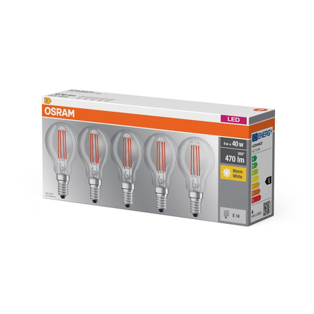 5PAK Żarówka LED E14 P45 4W = 40W 470lm 2700K Ciepła Filament OSRAM Base
