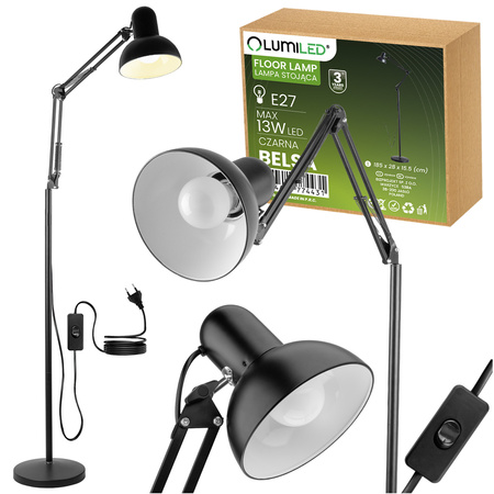Lampa Stojąca Podłogowa Stołowa LED E27 Czarna z Regulacją Wysokości Belsa Lumiled