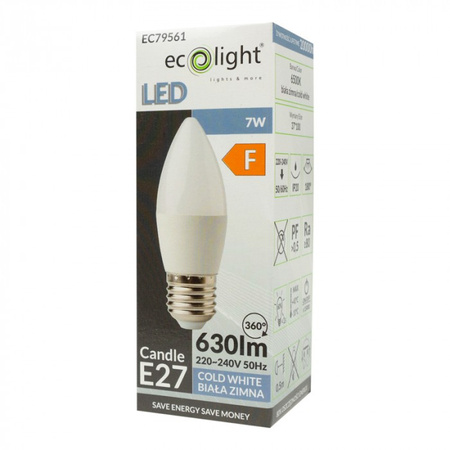 Żarówka LED Świeczka B37 E27 7W 630lm 6500K Zimna Ecolight