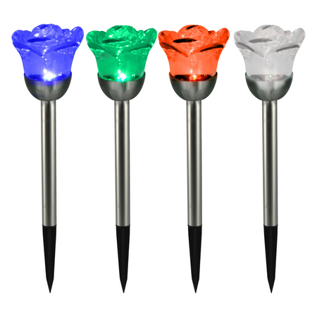 Lampa Ogrodowa LED Solarna RÓŻA Wbijana Zimna Biała + RGB IP44