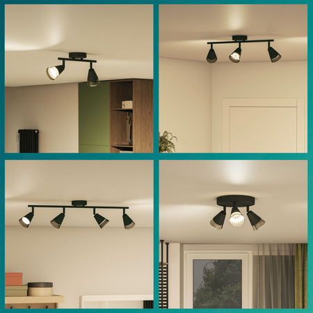 Lampa Ścienna Sufitowa Kinkiet GU10 Czarna Cleft Philips