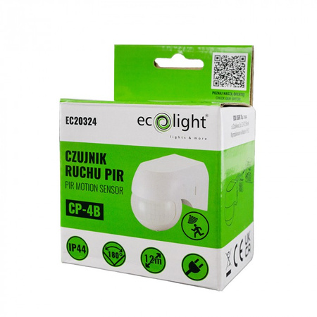 Czujnik Ruchu i Zmierzchu PIR IP44 Natynkowy Biały 12m 180° CP Ecolight