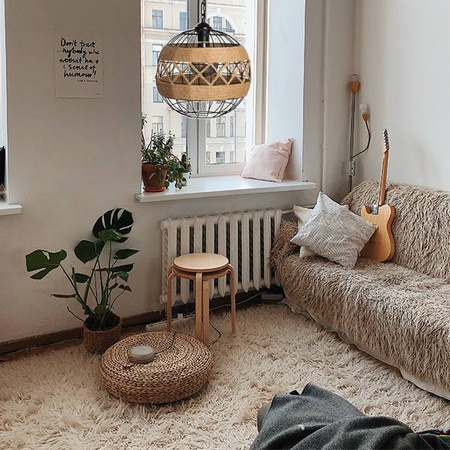 Lampa Wisząca Sufitowa BOHO Pleciona Jutowa SZNUR Kula do LED E27 Łańcuch