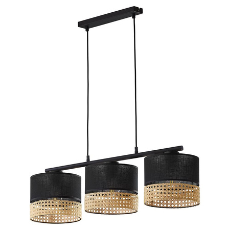 Lampa Sufitowa Wisząca PAGLIA BLACK Żyrandol Rattanowa Czarna Styl Boho 3xE27 6456 TK Lighting