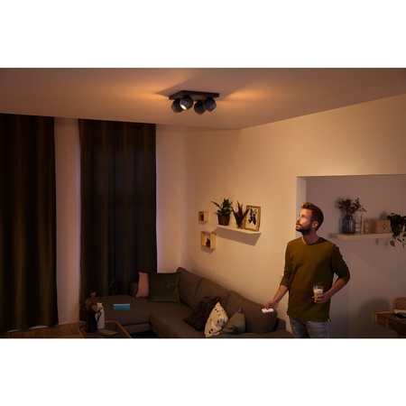 Lampa sufitowa Reflektor LED Spot Buckram Czarny 4x 5W CCT PHILIPS HUE Bluetooth + Przełącznik Dimmer Switch