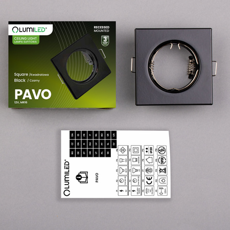 Oprawa HALOGENOWA Podtynkowa Stała Kwadrat PAVO Czarna Blacha MR16 GU10