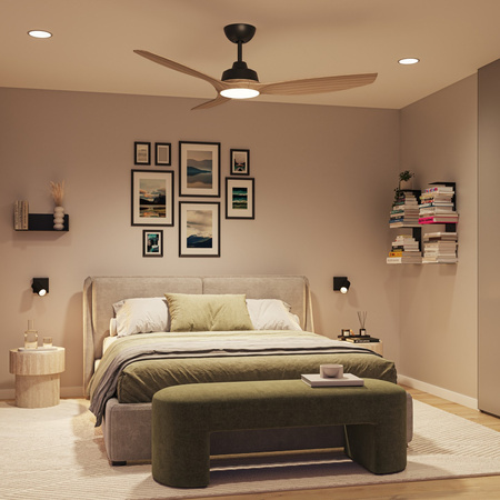 Wentylator Sufitowy 32W Lampa Sufitowa LED 24W 2650lm 3000/4300/6500K CCT Czarna Brązowa + Pilot Olas Philips