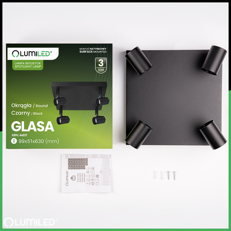 Lampa Sufitowa Plafon SPOT TUBA Reflektor Oprawa Halogenowa 4x E27 GLASA LUMILED