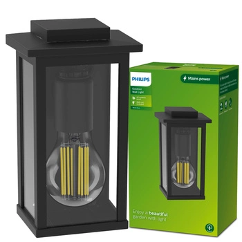Kinkiet Ogrodowy Lampa Elewacyjna Zewnętrzna LATARNIA E27 Czarna Mirth Philips