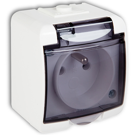 Gniazdko Pojedyncze Elektryczne Hermetyczne Ścienne Natynkowe z Bolcem IP54 KARLIK Białe