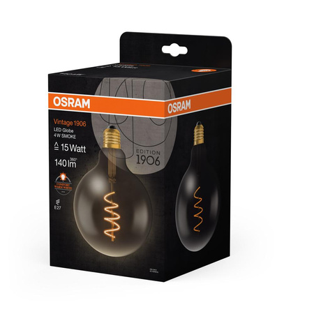 Żarówka LED Dekoracyjna G125 Kula E27 4W = 15W 140lm 1800K Ciepła 330° Dymiona Vintage 1906 Osram