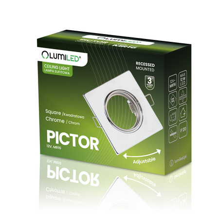 Oprawa HALOGENOWA Podtynkowa Ruchoma Kwadrat PICTOR Chrom Blacha MR16 GU10
