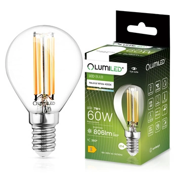 Żarówka LED E14 P45 7W = 60W 806lm 4000K Neutralna 360° Filament LUMILED