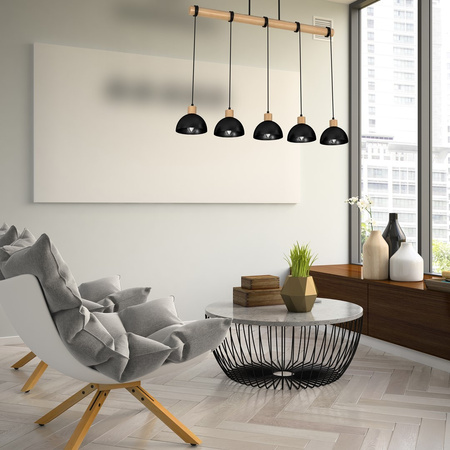 Lampa Wisząca Sufitowa ERIK Czarna Drewniana 5xE27 Milagro
