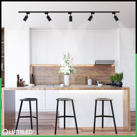 Zestaw Szyna Oświetleniowa Szynoprzewód 2 m + 4x Reflektor Szynowy SAGI GU10 Czarny LUMILED