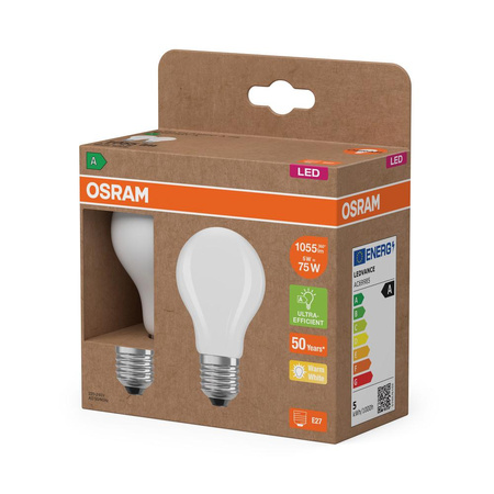 2x Żarówka LED A60 E27 5W = 75W 1055lm 2700K Ciepła 300° Filament CLASSIC ENERGY EFFICIENCY Osram