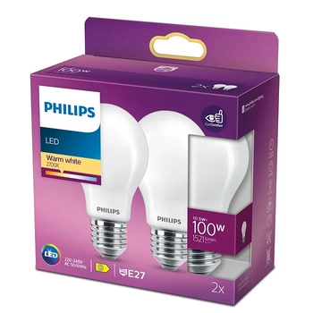 Zestaw 2x Żarówka LED E27 A60 10.5W = 100W 1521lm 2700K Ciepła Filament Mleczna PHILIPS 