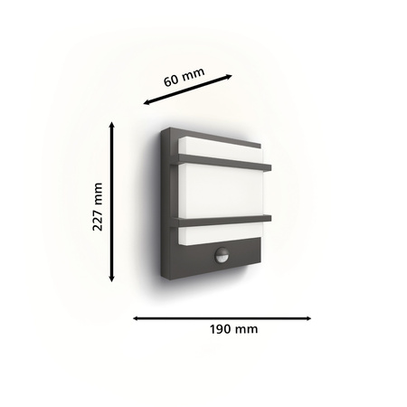 Kinkiet Ogrodowy Lampa Elewacyjna Zewnętrzna LED 3.8W 800lm 2700K z Czujnikiem Ruchu i Zmierzchu Antracyt Petronia Ultra Efficient Philips