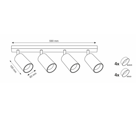 Lampa Listwa Oprawa Sufitowo-Ścienna LED 4 x GU10 MARIBEL Czarny GOLDLUX (Polux)