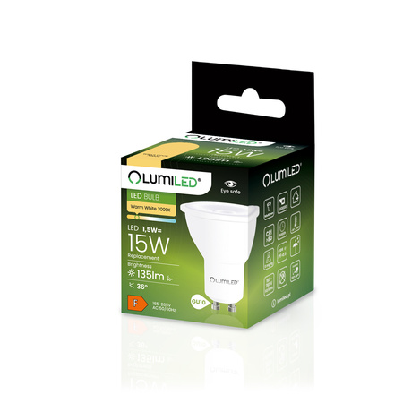 Zestaw 10x Żarówka LED GU10 1,5W = 15W 135lm LUMILED Neutralna 4000K 36°
