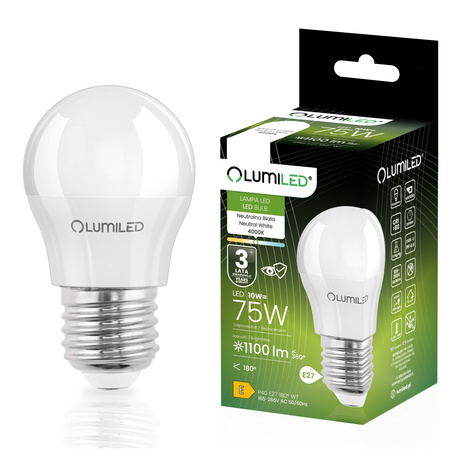 Żarówka LED E27 MAŁA KULKA 10W = 75W 1100lm 4000K Neutralna Barwa CCD Biała LUMILED