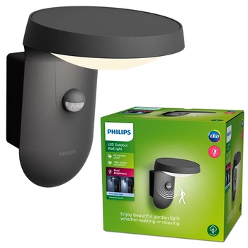 Kinkiet Ogrodowy Lampa Elewacyjna Zewnętrzna LED 9W 930lm 4000K IP44 z Czujnikiem Ruchu i Zmierzchu Antracyt Tyla Philips